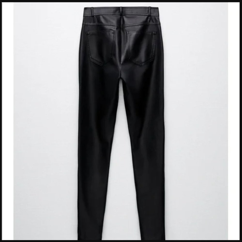 Zara Made in Turkey High Rise Ankle Zippers Black Faux Leather Slim Jeans wmns S - Picture 10 of 17